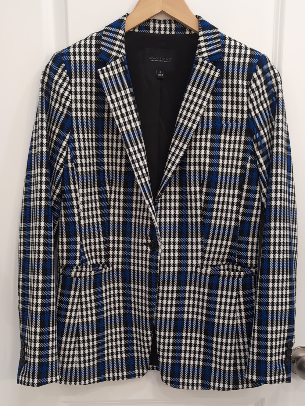 Banana Republic Blue Black White Plaid Single-Breasted Blazer